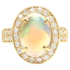 6,00 Karat natürlicher äthiopischer Opal und Diamant 14k massiver Gelbgold Ring