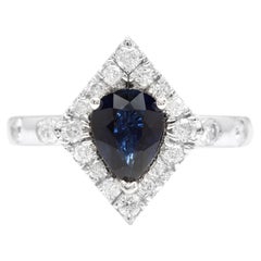 2.15 Carats Exquisite Natural Blue Sapphire and Diamond 14K Solid White Gold Rin