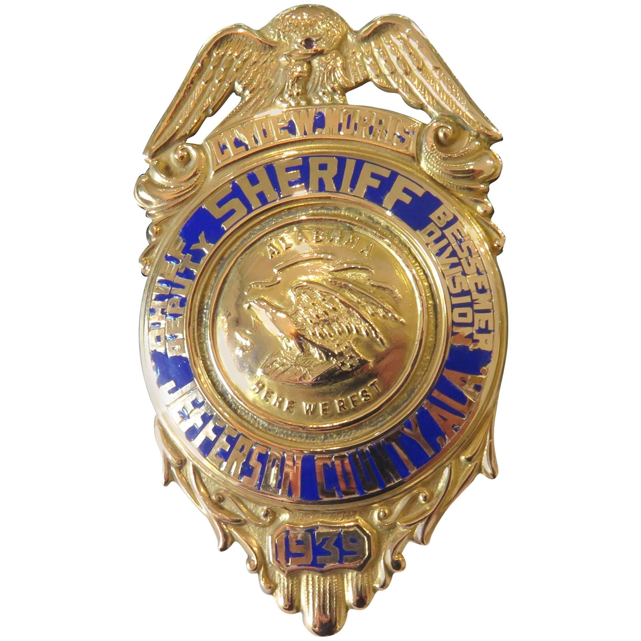 Alabama Sheriff/Police Presentation Badge Authentic Gold Dated 1-16-1939