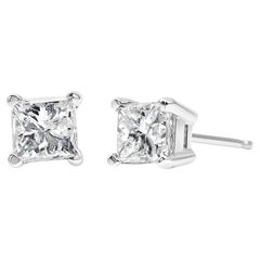 AGS Certified 1.0 Carat Square Diamond Solitaire Stud Earrings in 14K White Gold