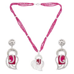 Pave Diamond Dangle Earrings Gemstone Beaded Necklace 18k Gold Jewelry Set