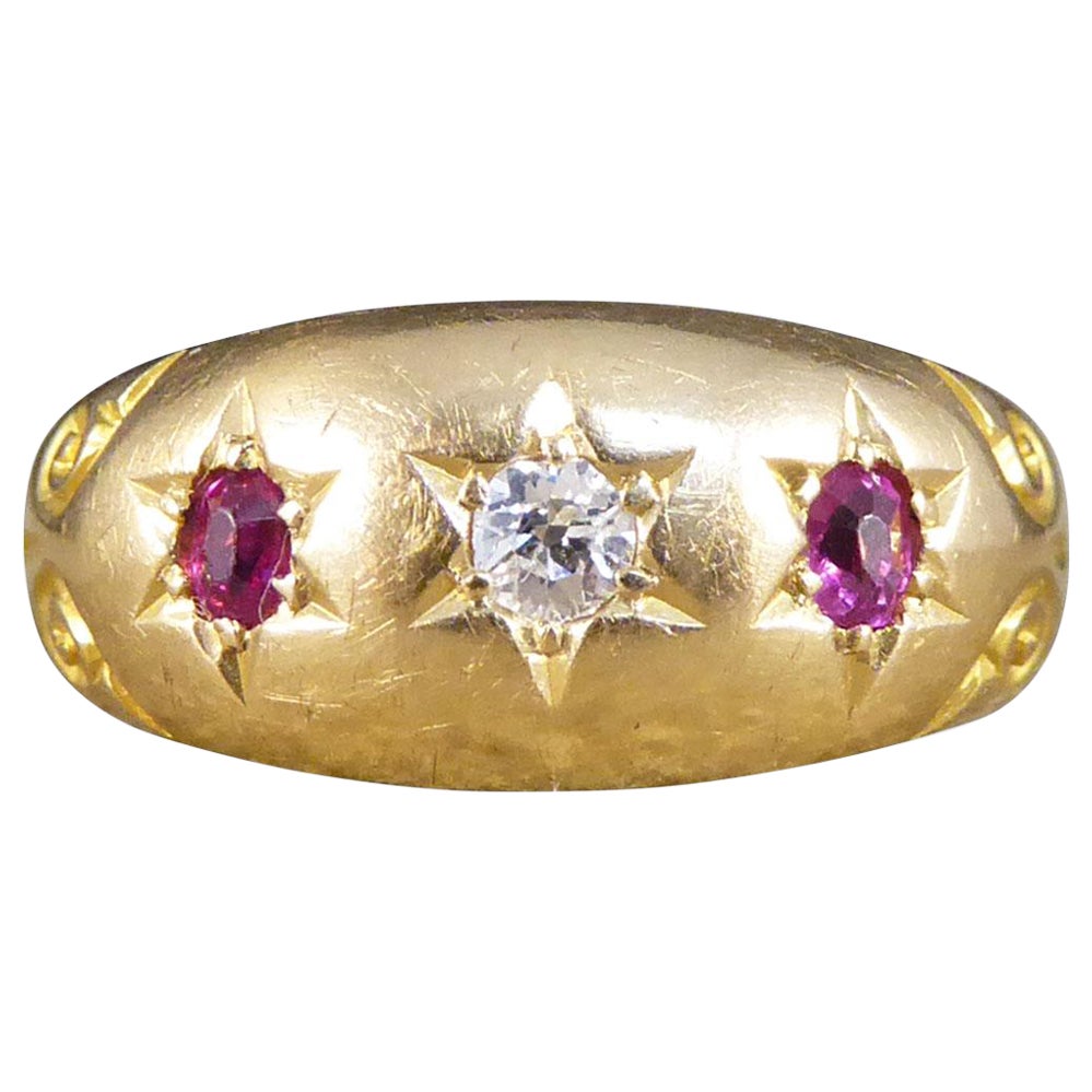 Antique Edwardian Ruby and Diamond Gypsy Set Ring in 18ct Yellow Gold