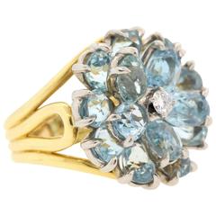Retro 1960s Tiffany & Co. Aquamarine Diamond Gold Ring 