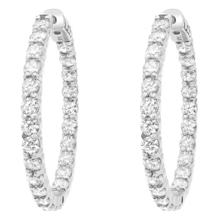 Rachel Koen 14K White Gold Diamond Hoop Earring 4.27Cttw For Sale at