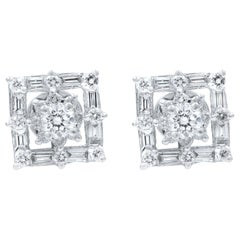 18 Karat White Gold Square Shaped Diamond Stud Earrings 0.77 Carat