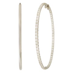 Rachel Koen 18 Karat White Gold Pave Diamond Large Hoop Earrings 4.00 Carat