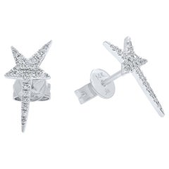 Rachel Koen Pave Diamond Star Stud Earrings 14K White Gold 0.13 Cttw