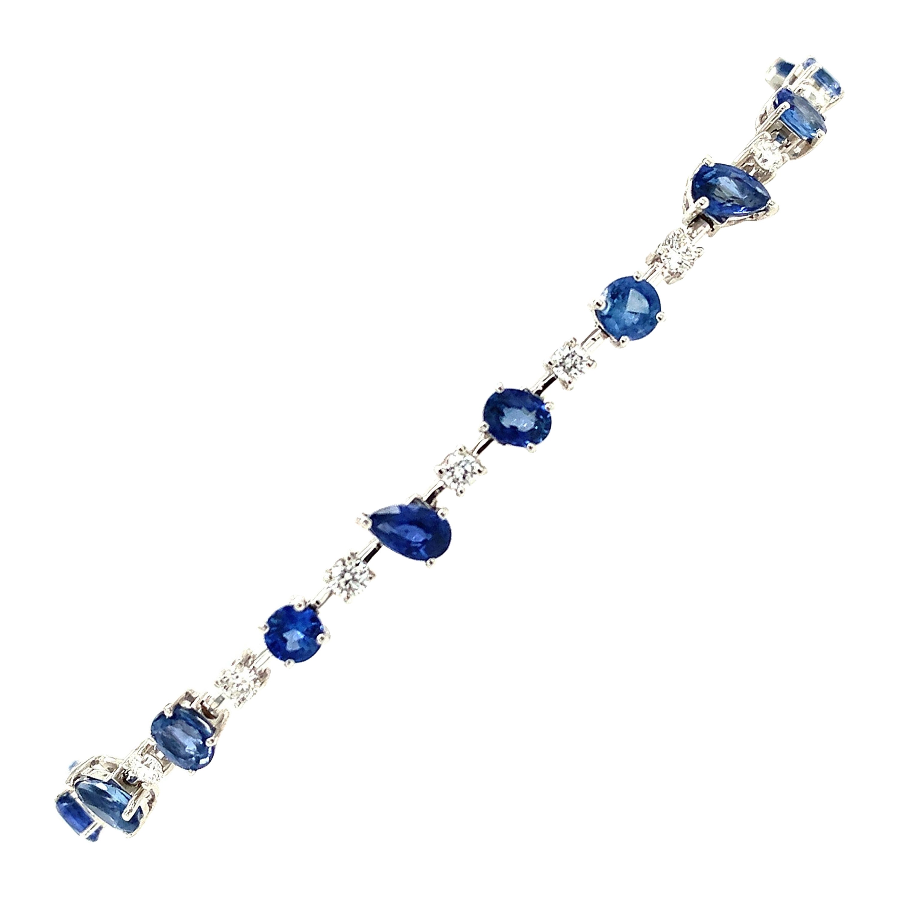 RUCHI Mixed-Shape Blue Sapphire and Diamond White Gold Bracelet For Sale
