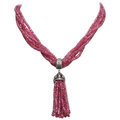 Multi-Strand Faceted Burmese Ruby and Pave` Diamond Necklace 8