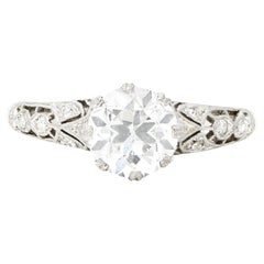 Art Deco Old European 1.44 Carats Diamond Platinum Trellis Engagement Ring GIA