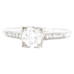 Mid-Century 0.76 Carat Old European Diamond Platinum Vintage Engagement Ring