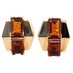 Citrine Rose Gold Retro Earrings from England, 1930s