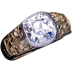 Art Nouveau Antique 2.83 Carat Diamond Chased Gold Men's Ring