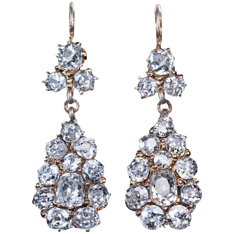 Antique Russian Diamond Gold Drop Earrings at 1stDibs | russian gold