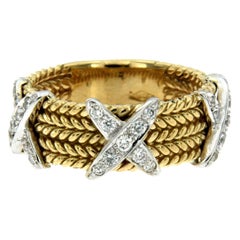 Rope Design Diamond Gold Band Ring