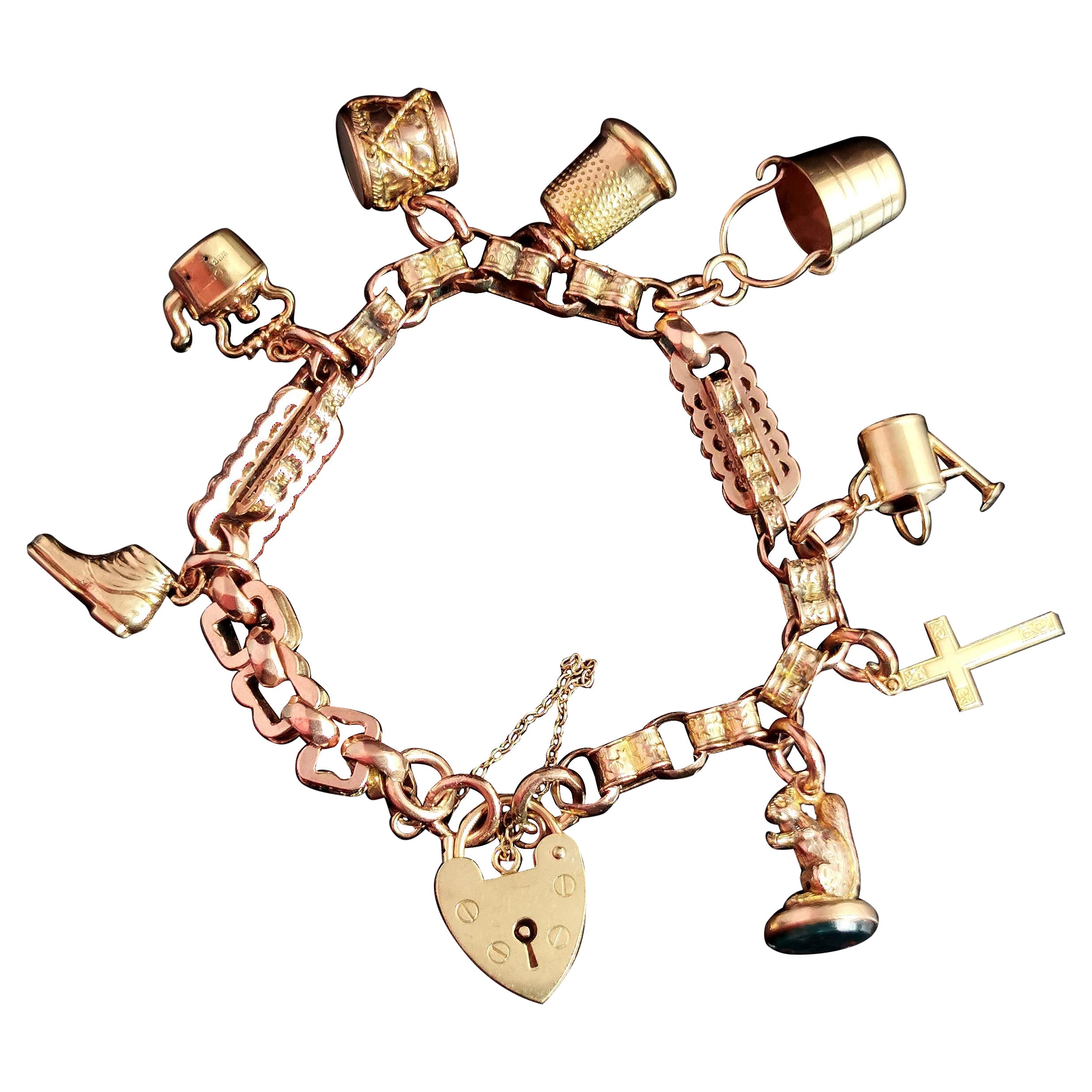 Antique 9k Gold Curb Link Bracelet, Edwardian, Day to Night For Sale at ...