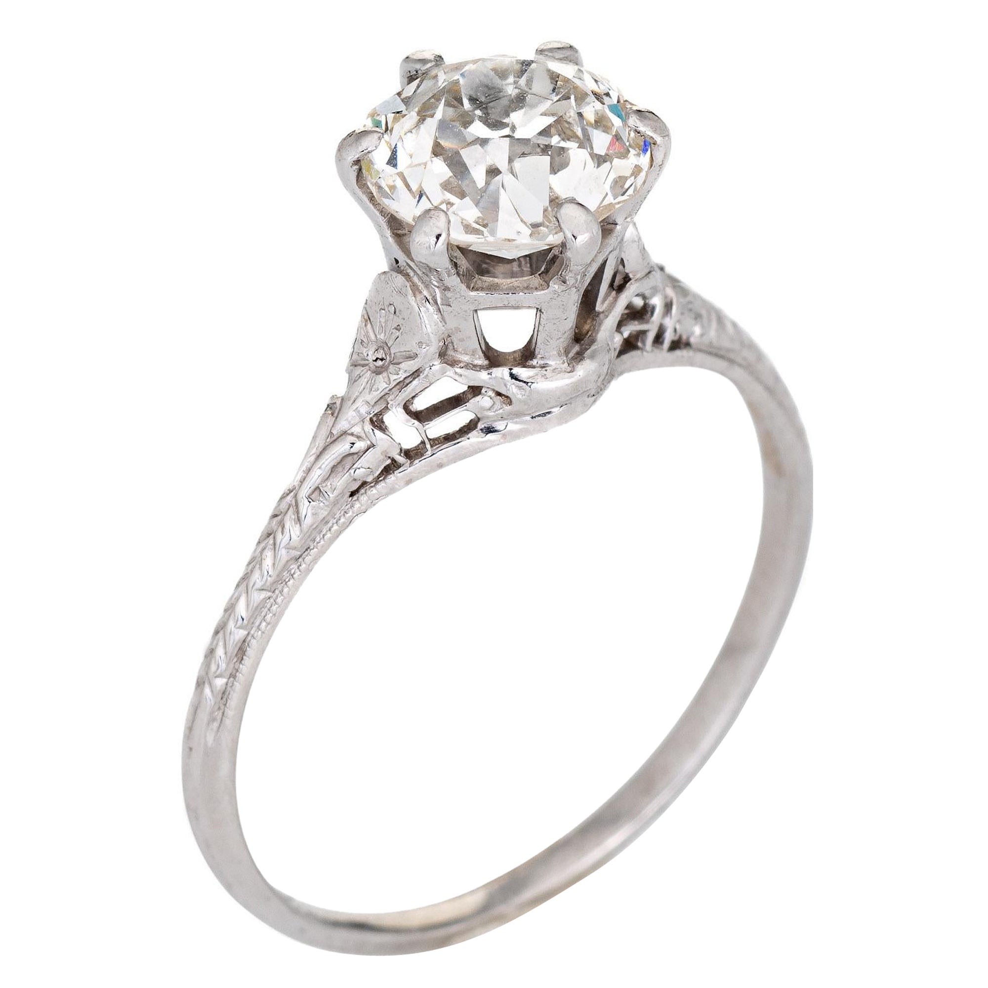 Vintage Art Deco GIA 1.55ct Diamond Ring Engagement Platinum Jewelry For Sale