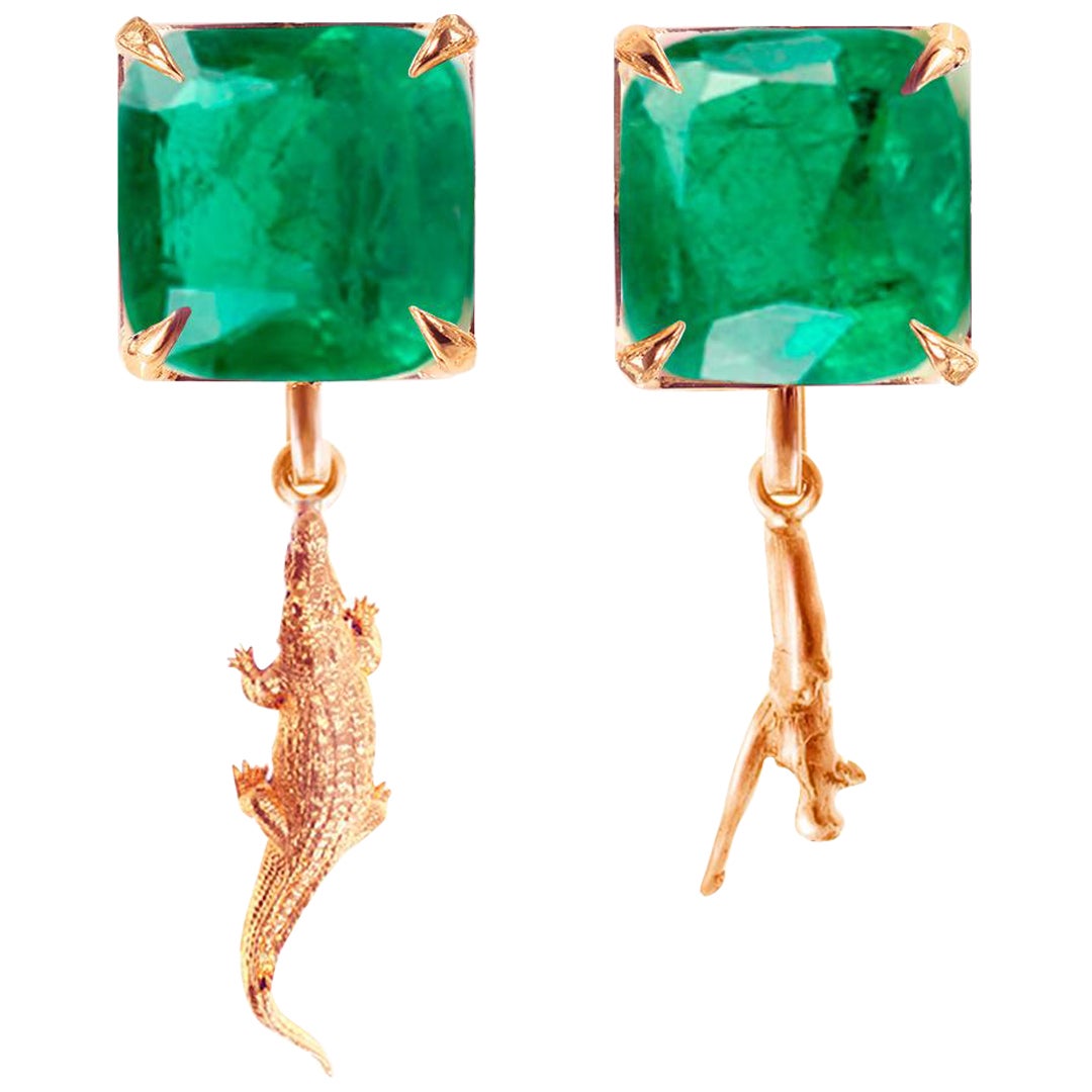 Eighteen Karat Rose Gold Cocktail Stud Earrings with Natural Vivid Emeralds