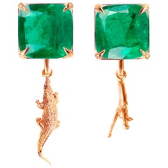 18 Karat Rose Gold Cocktail Stud Earrings with Natural Vivid Emeralds