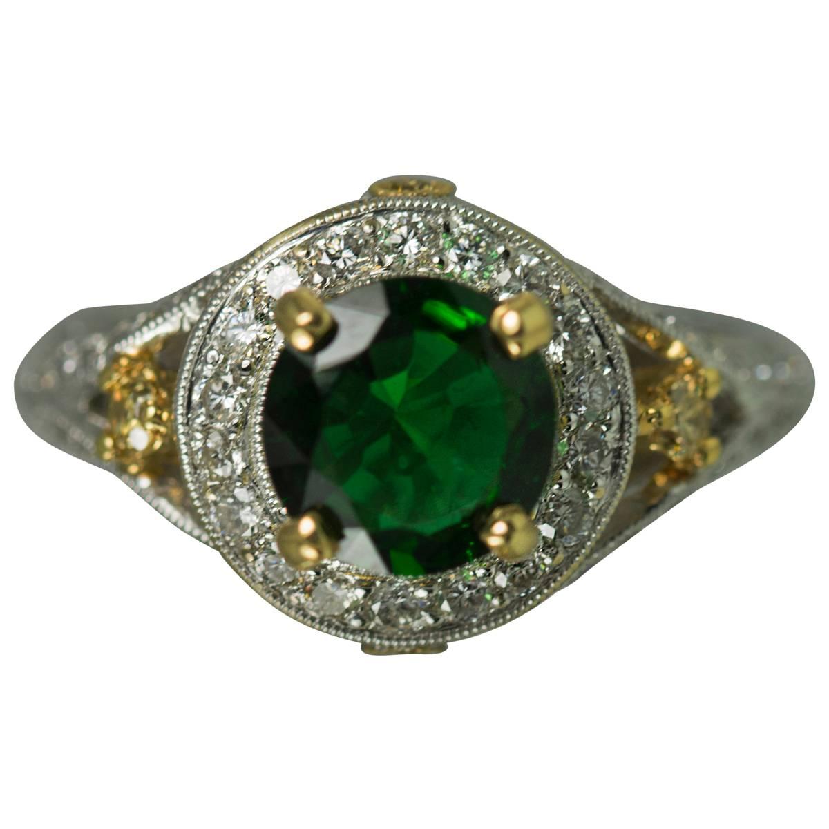 Chrome Tourmaline Diamond Gold Ring  For Sale
