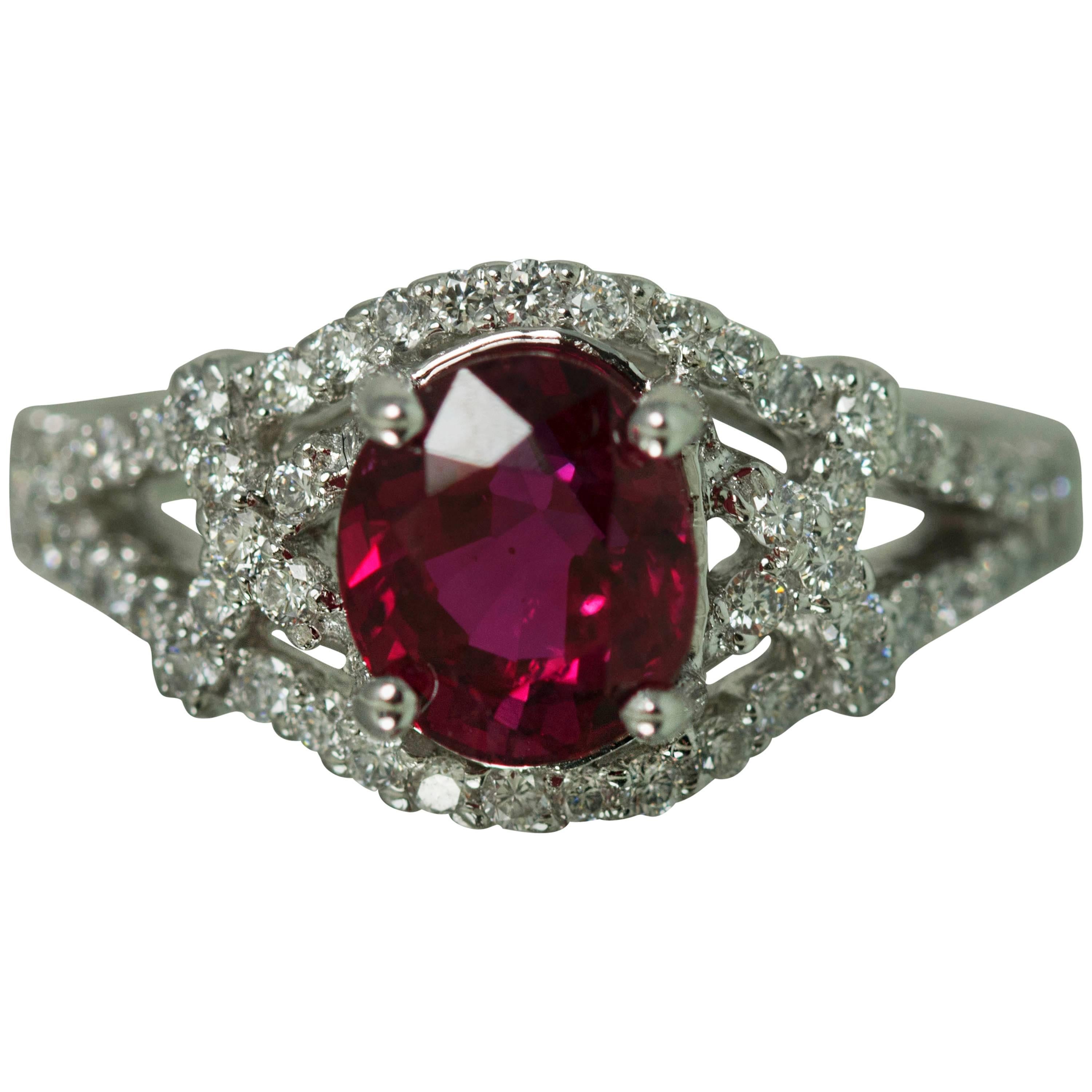 1.99 Carat Ruby Diamond Gold Ring