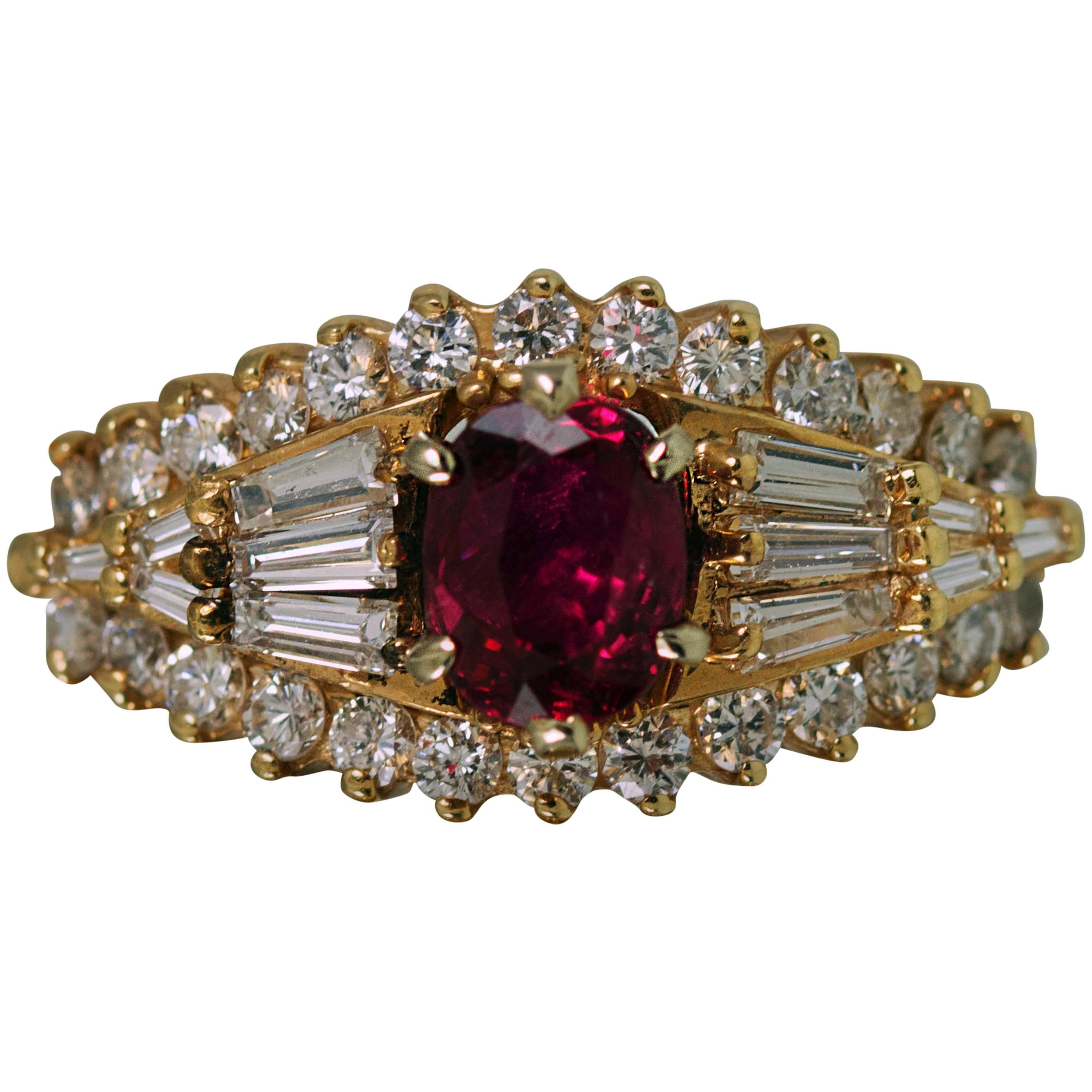 Burma Ruby Diamond Gold Ring  For Sale