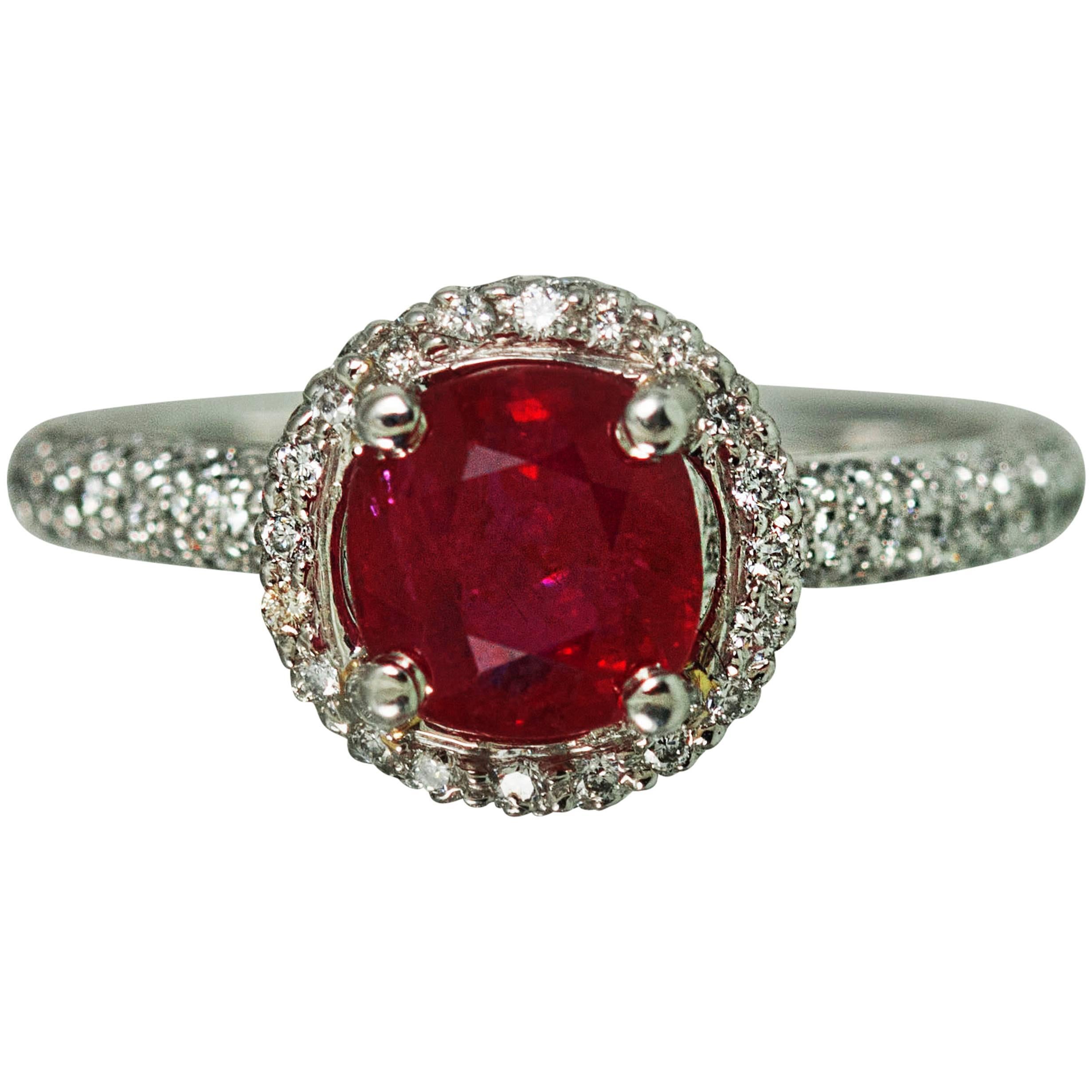 1.81 Carat Burma Ruby Diamond Gold Ring  For Sale
