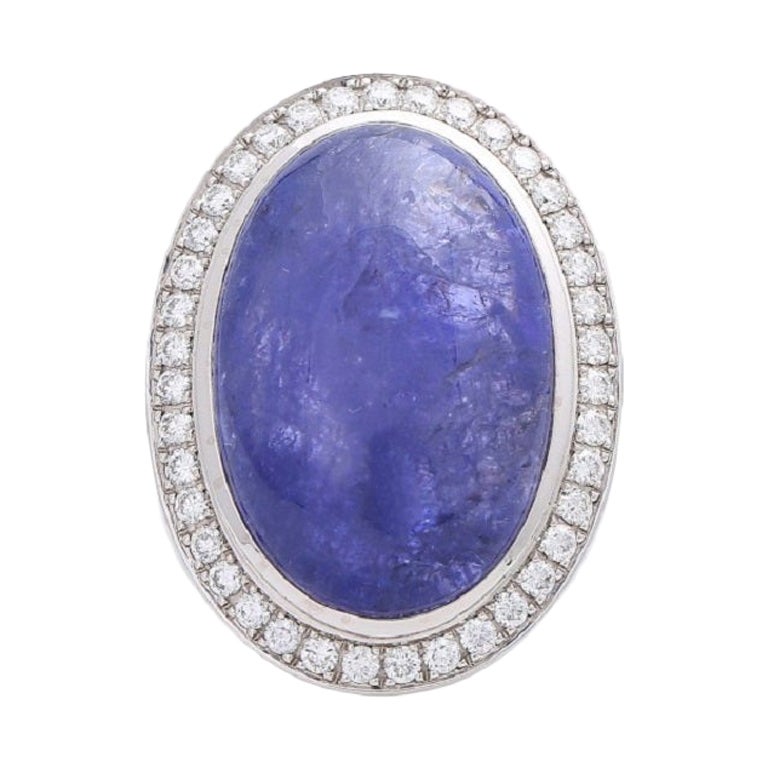 Ladies Ring, Especially with 1 Tanzanite Cabochón 25.36 Cts. and Diam. Total 1.0 For Sale