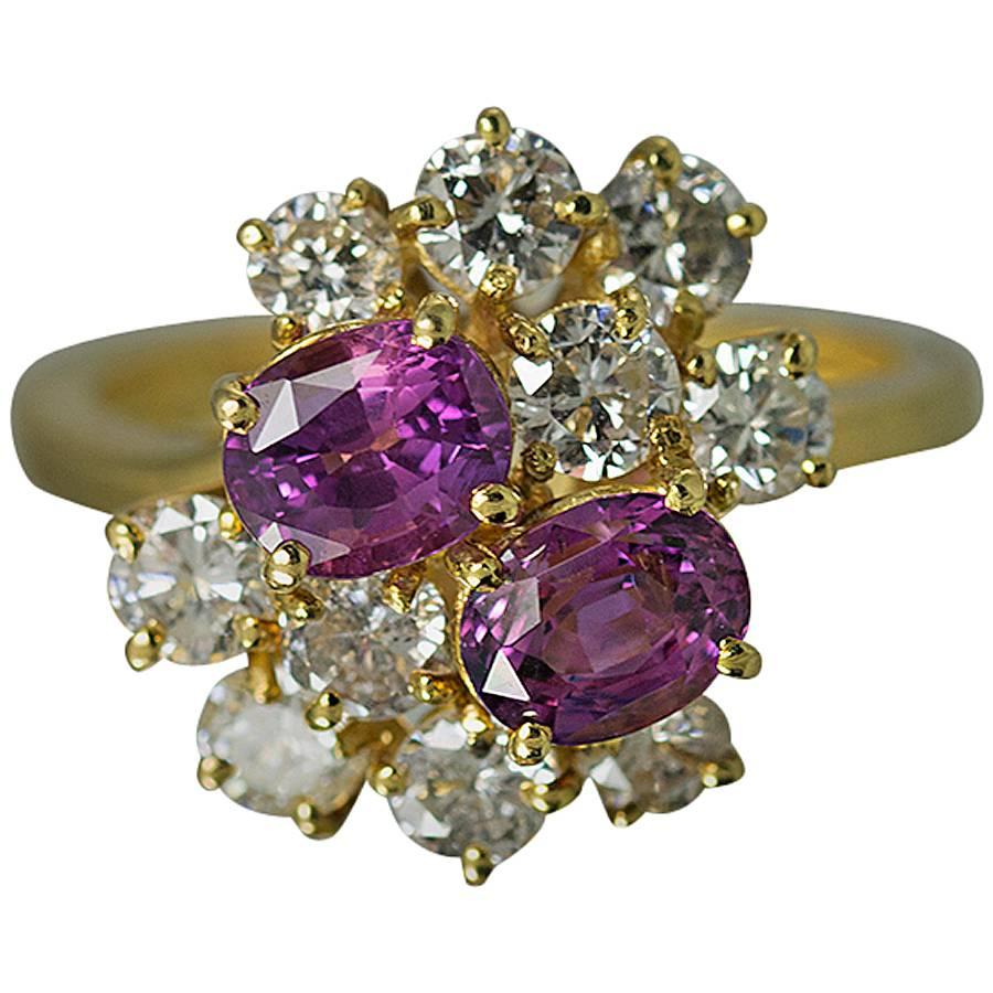 Pink Sapphire Diamond Gold Ring  For Sale
