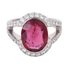Ladies Ring, Especially with 1 Tourmaline 4.15 Ct. and Diam. Total Approx. 1.13