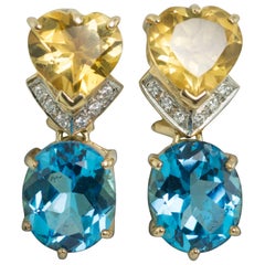 Topaz Citrine Diamond Gold Earrings 