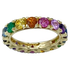 Rainbow Sapphire Emerald Semiprecious Stone Made in Italy 18 Karat Gold Ring 