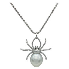 Spider Black Diamond Australian Pearl White 18Kt Gold Pendant or Necklace