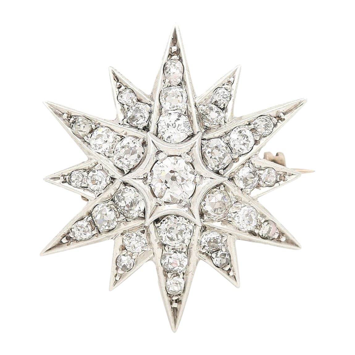 Broche et pendentif étoile victorienne en diamants taille vieille mine de 1,50 carat, c. 1880