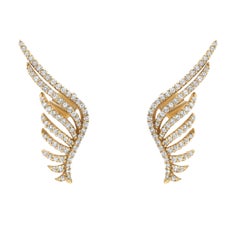 Rachel Koen 14K Yellow Gold Diamond Angel Wing Earrings 1.39cttw