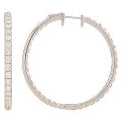 Rachel Koen 18 Karat White Gold Pave Diamond Small Hoop Earrings 3.50 Carat
