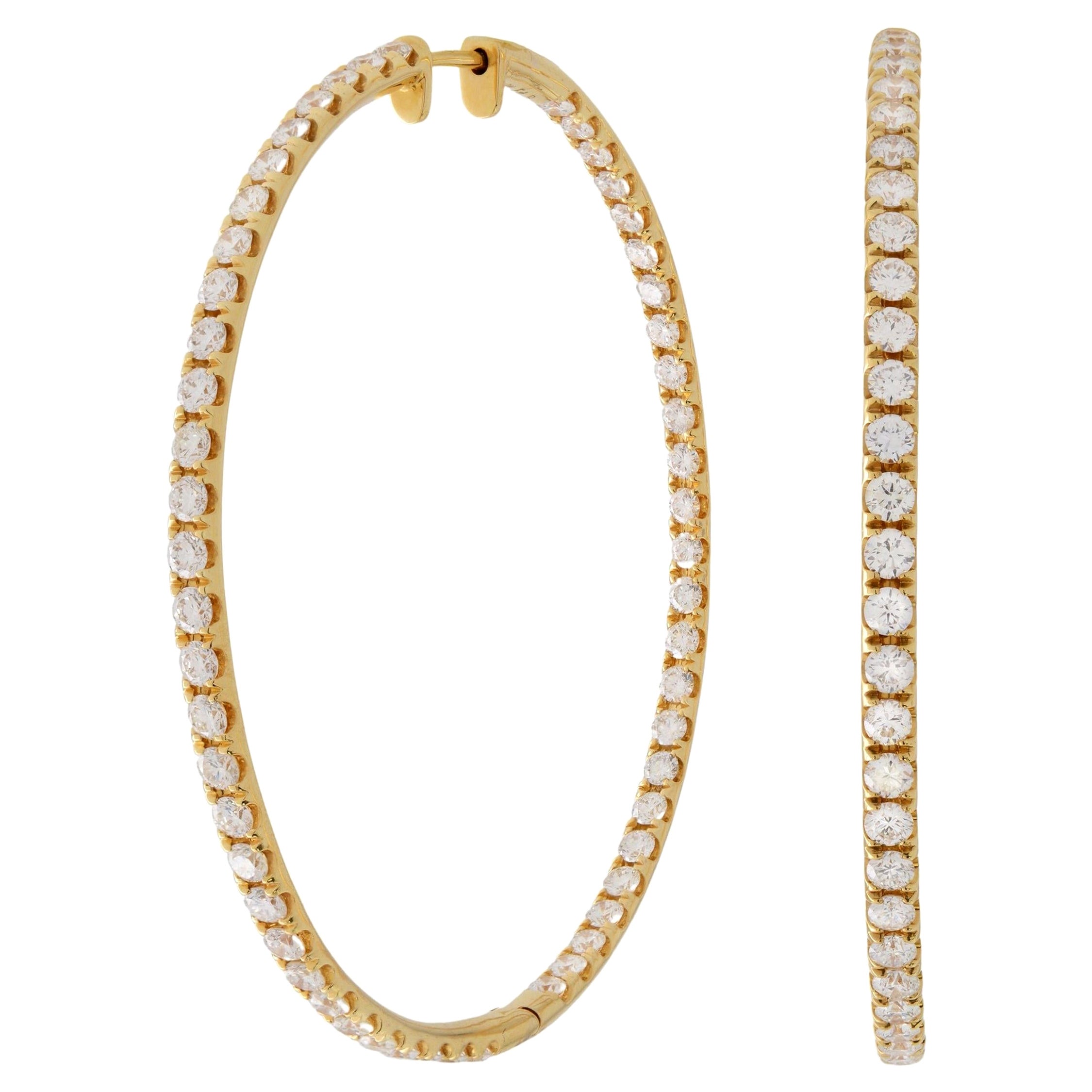 Rachel Koen 18 Karat Yellow Gold Pave Diamond Large Hoop Earrings 5.25 Carat For Sale