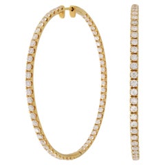 Rachel Koen 18 Karat Yellow Gold Pave Diamond Large Hoop Earrings 5.25 Carat