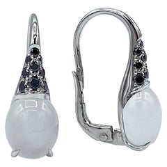 Italian Gemstone Black Diamond Quartz 18 Karat White Gold Drop Hoop Earrings