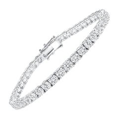Bracelet tennis en or blanc 14 carats avec diamants ronds de 12 carats