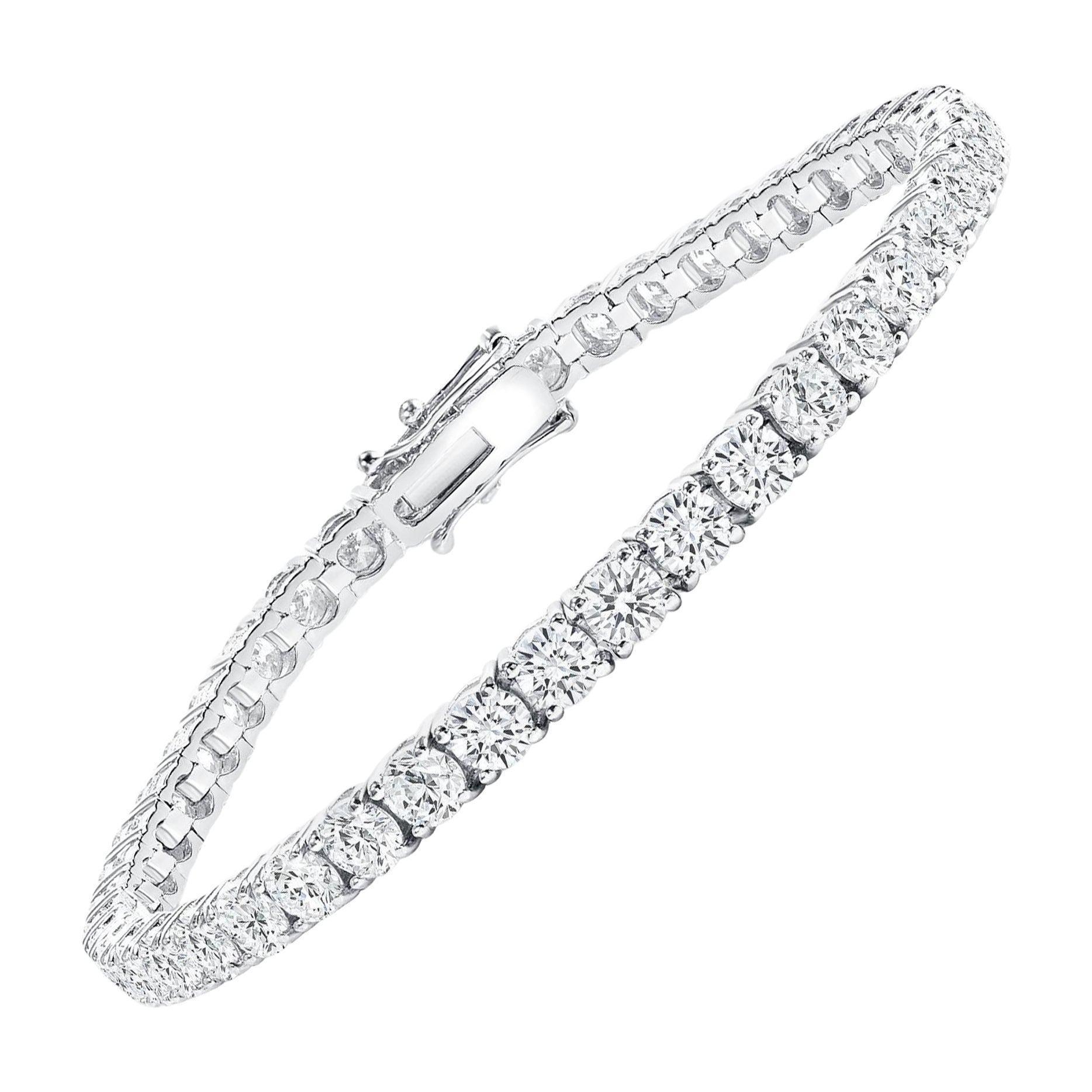 Bracelet tennis en or blanc 14 carats avec diamants ronds de 12 carats en vente