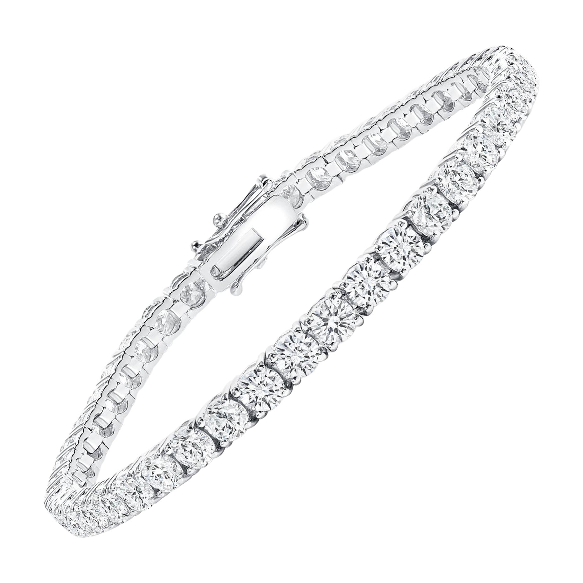 14K 12 Carat White Gold Round Diamond Tennis Bracelet For Sale