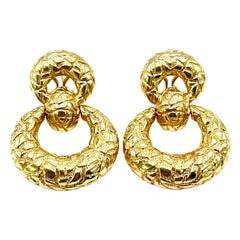 14K Yellow Textured Gold Door Knocker Style Earrings