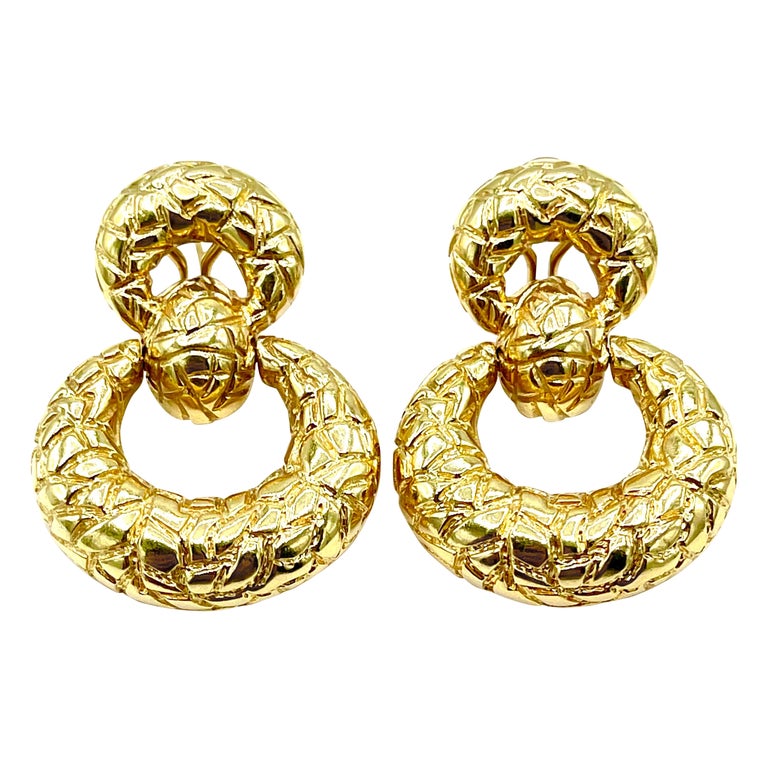 14K Yellow Textured Gold Door Knocker Style Earrings For Sale at 1stDibs