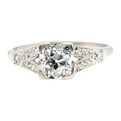 Art Deco GIA 0.86 Carat Old European Cut Diamond Platinum Ring