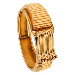 Vintage Art Deco 1930 Machine Age Geometric Bangle Bracelet in Solid 18Kt Yellow Gold