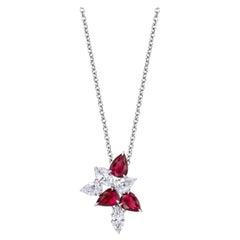 9.01 Carats Ruby and Pear Shaped Diamond Cluster Pendant and Ring Set