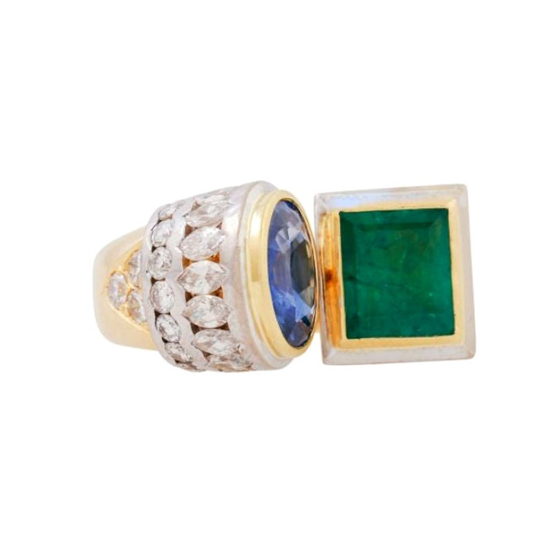 Ring with Sapphire, Emerald and Diamonds For Sale