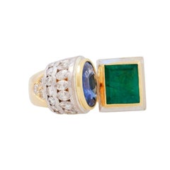 Ring with Sapphire, Emerald and Diamonds