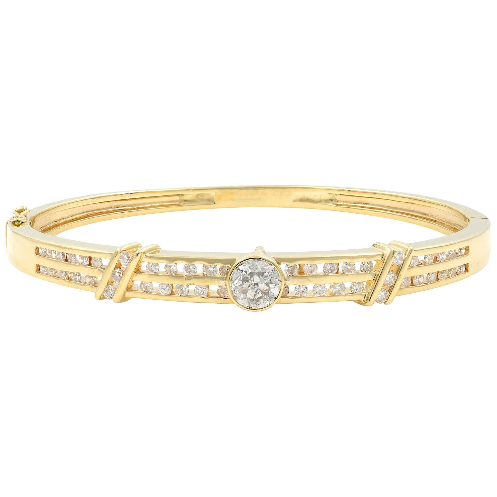 Bezel and Channel Set Ladies Diamond Bangle 14K Yellow Gold 1.95Cttw